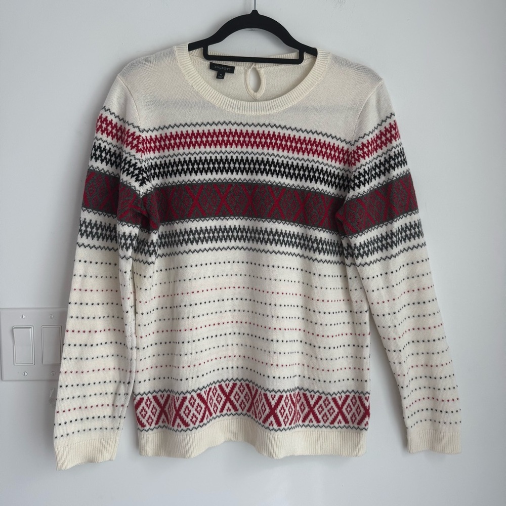 Talbots Sweater Womens Size M‎ Criss Cross Fair Isle Cotton Cashmere Blend